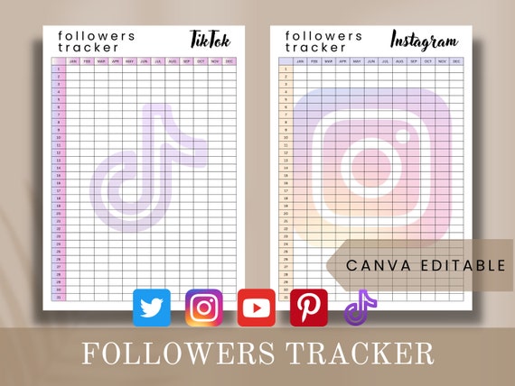Printable followers tracker | Social media tracker | Instagram followers tracker | Yearly tracker | Tiktok followers tracker