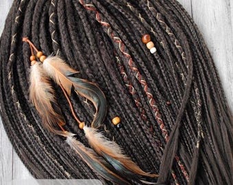 Bruna virkade flätor - Dubbeländade dreadlock-förlängningar - Vikingastil