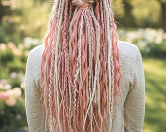 Rosblonda bohemiska dreadlocks | Laxfärgade lockiga flätor i bohemisk stil