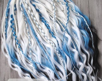 Vita Blå Svarta Lockiga Dreadlocks | Boho Syntetiska Dreads och Flätor Set