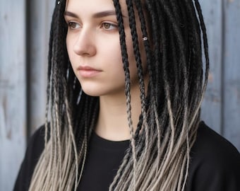Black Silver Crochet Synthetic Dreadlocks Extensions - Black with silver ends Double Ended Dreads