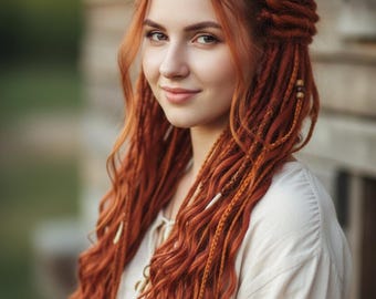 Lockiga kopparfärgade dreadlocks | Terrakotta-ingefära syntetiska dreads