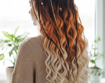 Bruna Orange Lockiga Dreadlocks Förlängningar | Boho Koppar Ingefära Syntetiska Dreads och Flätor