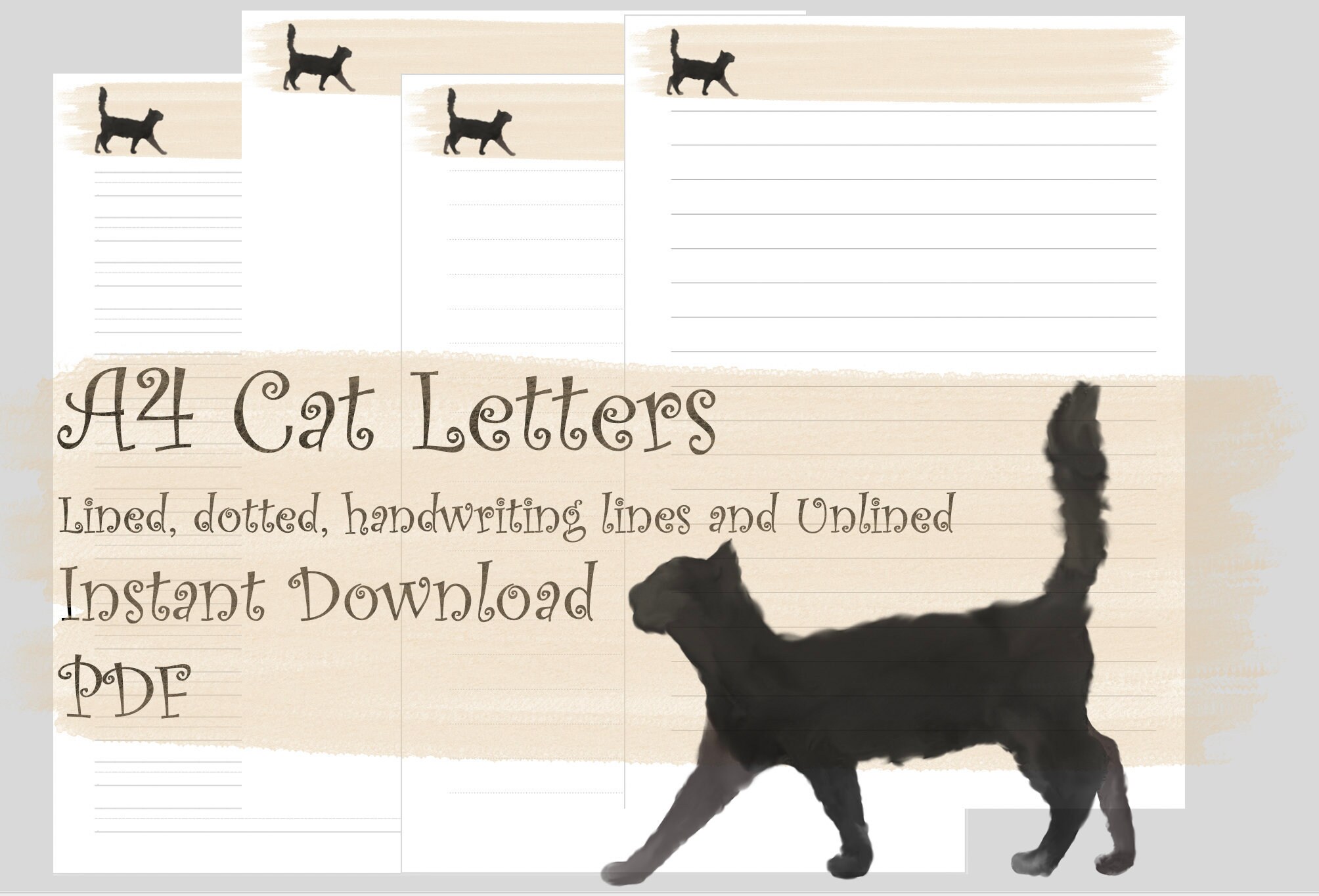 Lined and Unlined Instant Digital Download Journal Paper Watercolor Cat ...