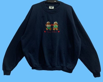 Vintage 90er Happy Holidays Sweatshirt Pullover Crewneck Lee Pullover Pullover Stickerei Big Logo Happy Holidays Farbe Navy Blau Größe XL