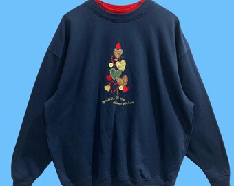 Vintage 90er Jahre Grandkid Füllen Urlaub Sweatshirt Pullover Crewneck M & C Pullover Stickerei große Logo Liebe Farbe blau Größe XL