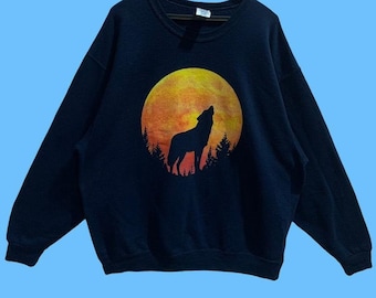 Vintage 90er Jahre Wolf Sweatshirt Pullover Crewneck Jerzees Pullover Print große Logo Wolf Farbe Marine blau Größe XL
