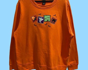 Vintage 90s Ghost Buster Looks Alike Sweatshirt Jumper Crewneck Pullover Sweatshirt Embroidered Small Logo Ghostbuster Color Orange Size L