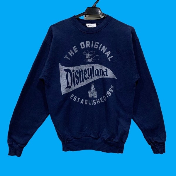 Vintage 90s Original Disneyland Est 1955 Sweatshirt, Brand Disney Park Print Big Logo Disneyland Est 1955 Color Navy Blue Size S