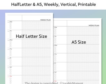 Printable Undated Weekly Planner | A5 Size Weekly Planner | HalfLetter Size Weekly Planner | Weekly Organizer