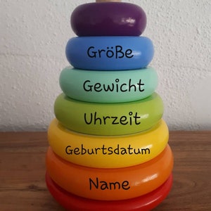 Stacking tower Rainbow made of wood children&#39;s toys Motor skills game personalized for birth, baptism or as a souvenir