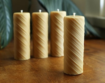 100% Beeswax Gentle Twist Pillar Candle | Pure | Organic | Unscented | Handcrafted | Eco-Friendly