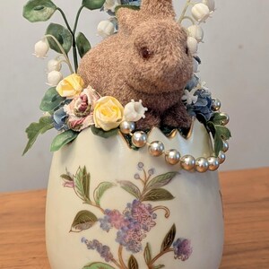 Handmade Vintage Footed Egg with Bunny Easter Assemblage