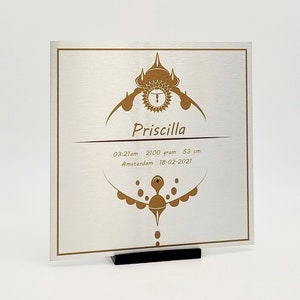 Signo de estadísticas del recién nacido, azulejo de aluminio, anuncio del bebé, regalo de embarazo para mamá y papá, arte de la carta natal, regalo de baby shower para padres, arte de pared