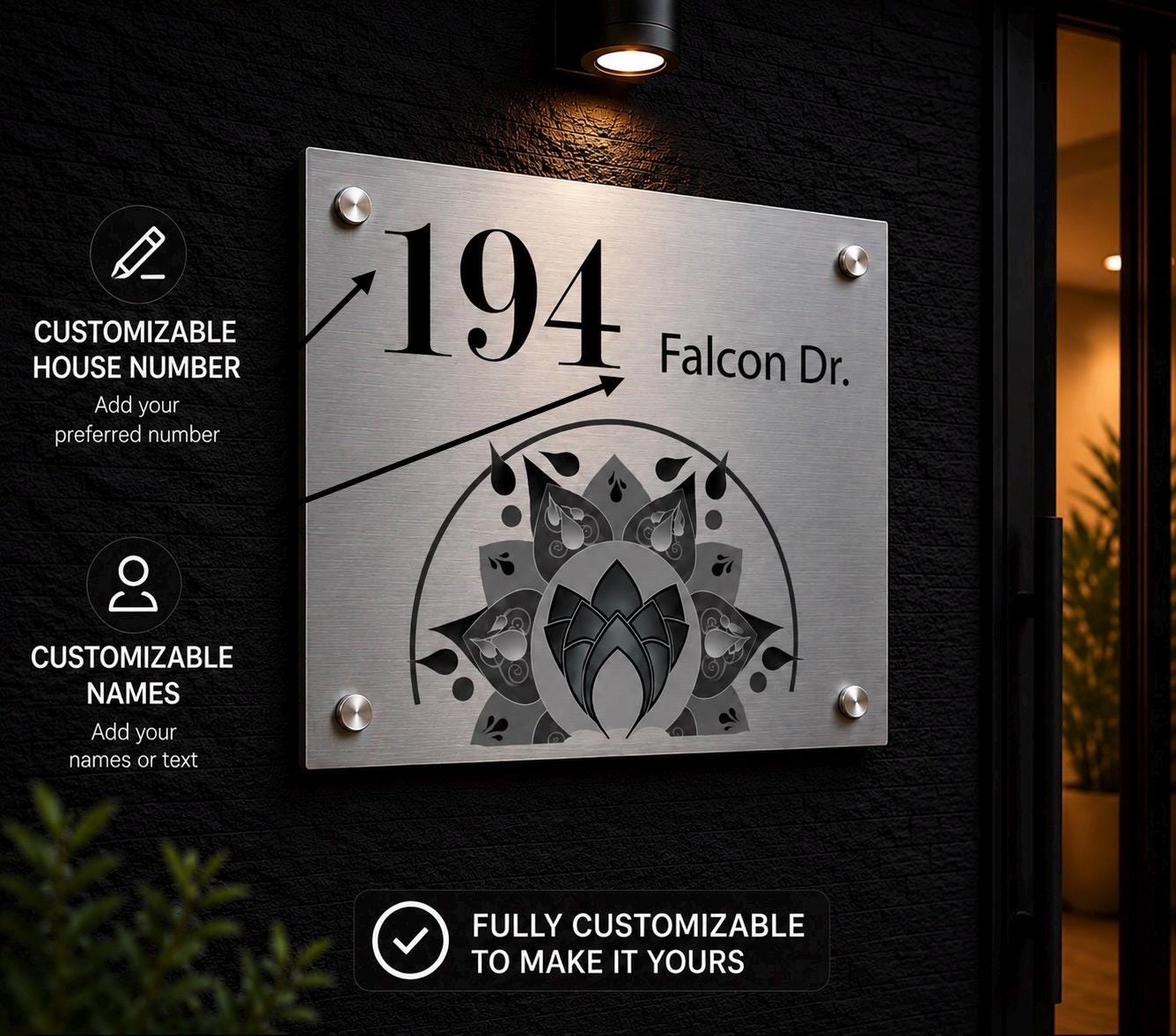 Custom Metal House Number Sign With Mountain Design – Personalized Address Plaque For Outdoor Wall Décor