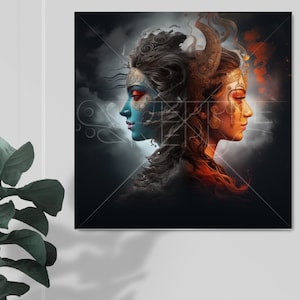 Shiva and Parvati hindu wall art, Indian wall hanging, Hindu God pictures, lord shiva digital art, instant download file, hindu home decor