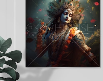 Krishna spirituele kunstposter, decor hindoegod (digitale download)