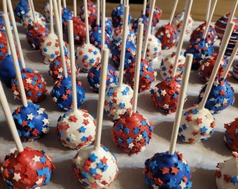 4th of July cakepops with Red White Blue stars 1dozen-12 cakepops
