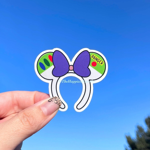 Buzz Lightyear inspired transparent Mickey ears sticker/Toy Story/Space Ranger inspired Disney Minnie laptop, phone, water bottle decal
