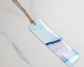 Alcohol Ink and Resin Wooden Bookmark | Blue and Purple Bookmark | Book Lover Accessories