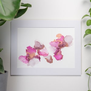Peinture à l’encre à l’alcool rose, violet et or | Art floral | Peinture abstraite | Art contemporain | Art for the Home | Encre d’alcool sur Yupo