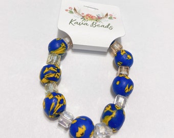 Beaded bracelet / Blue and yellow glass beads / glass beads / Handmade beads / Ankara bracelet / Authentic bracelet / Beads / Gifts /