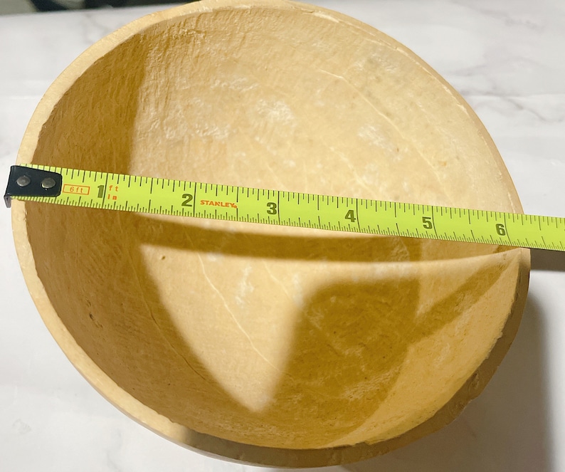 May include: A light brown, round, wooden bowl with a diameter of 6 inches. The bowl is made of natural wood and has a rustic, handmade look.