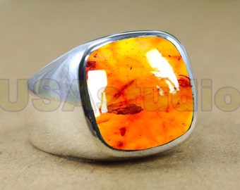Anniversary Ring Outstanding Ring 925 Sterling Silver Gift Ring Unique Baltic Amber Ring Octagon Shape Birthstone Ring