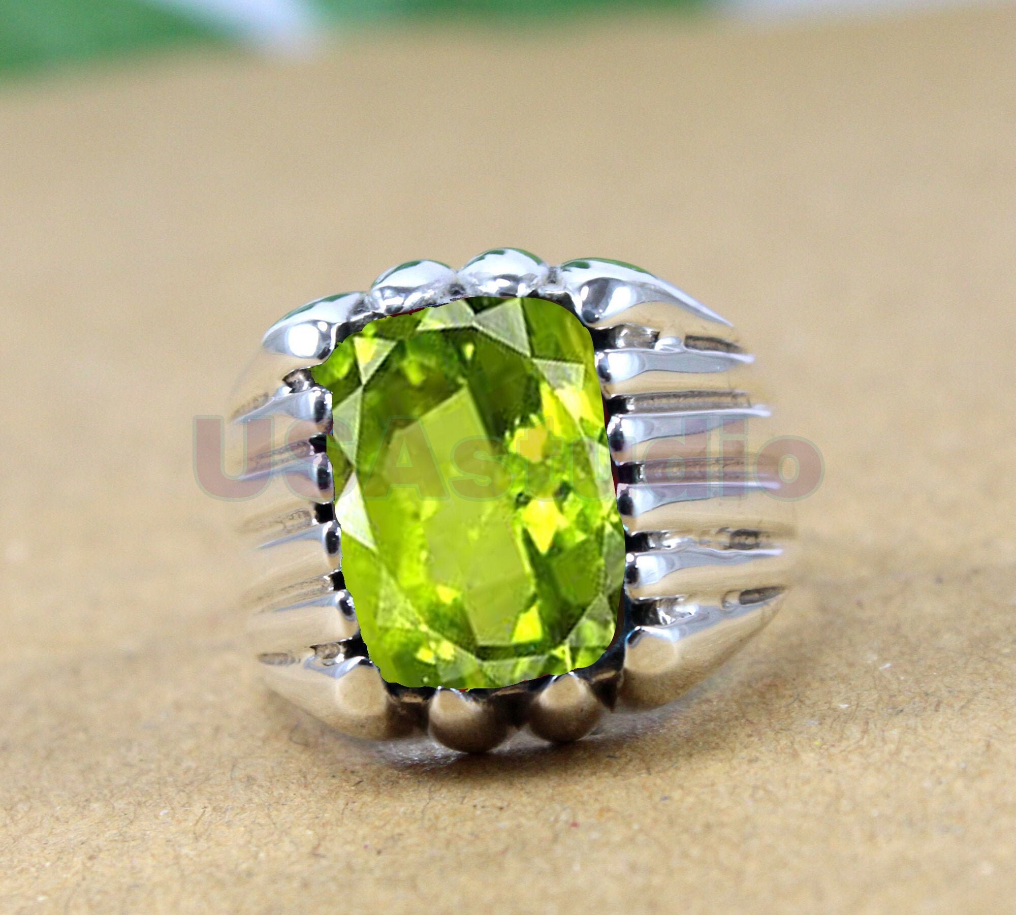 Peridot Ring Mens Gemstone Ring Heavy Men's Ring Gift Etsy