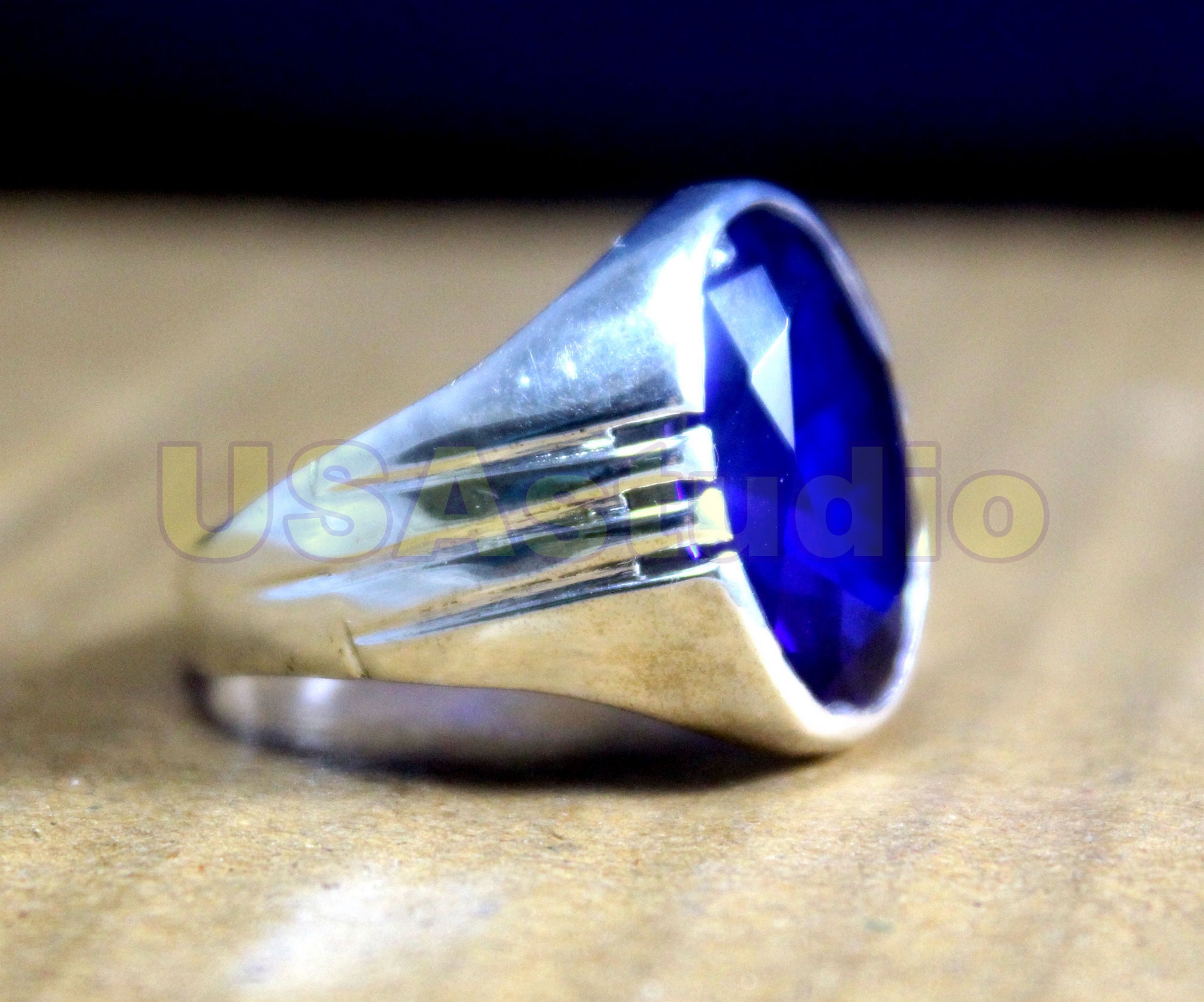 Blue Gemstone Ring Mens Statement Ring Boys Ring Solid 925 Etsy