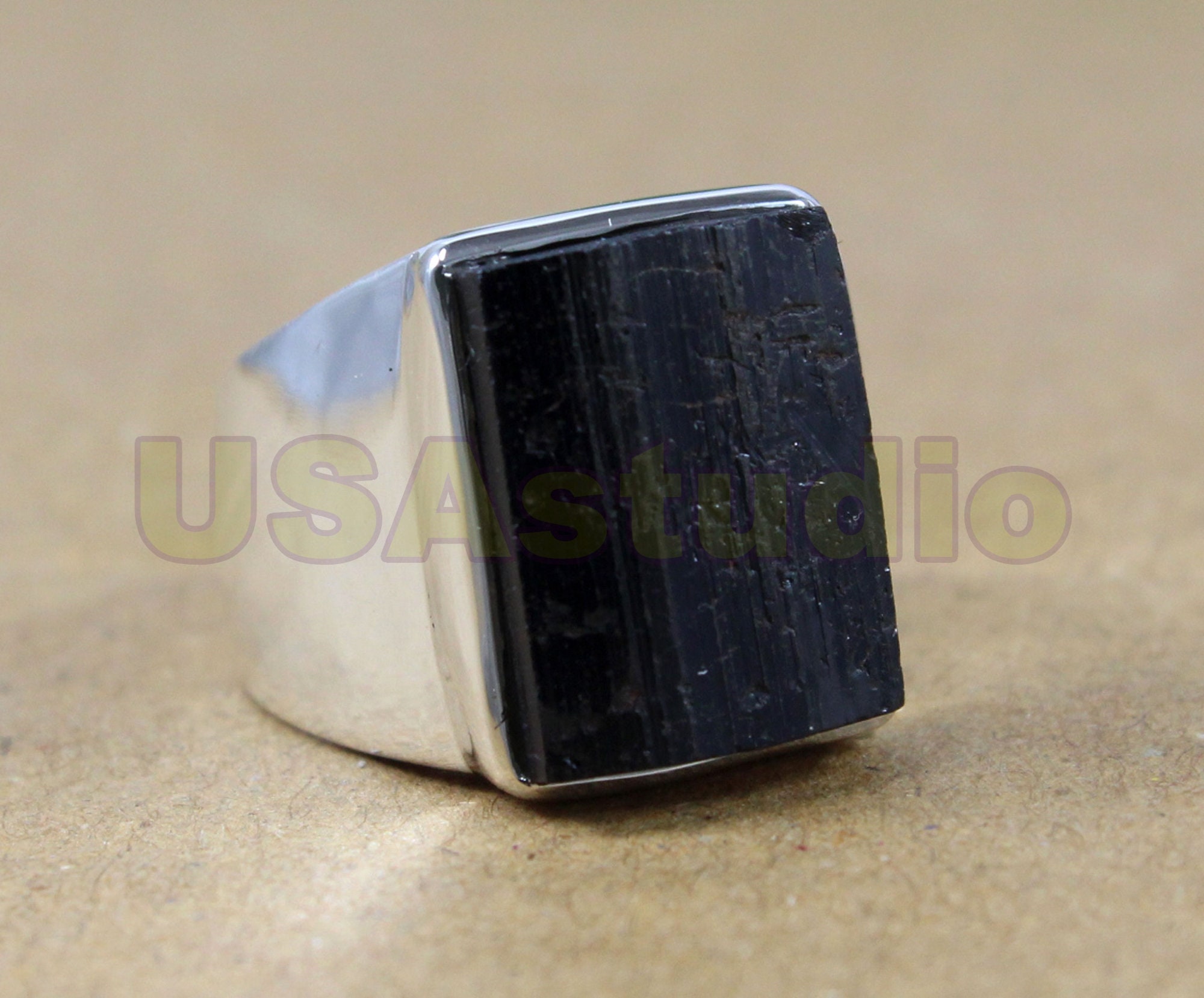 Black Tourmaline Ring Mens Tourmaline Ring Statement Ring Etsy