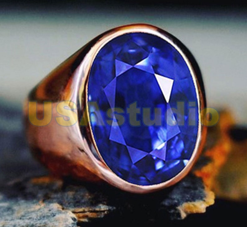 Blue Sapphire Gemstone Mens Ring 925 Silver Ring Engagement Ring Boys Ring Rose Gold Plated Ring Man Ring Mens Jewelry Wedding Ring