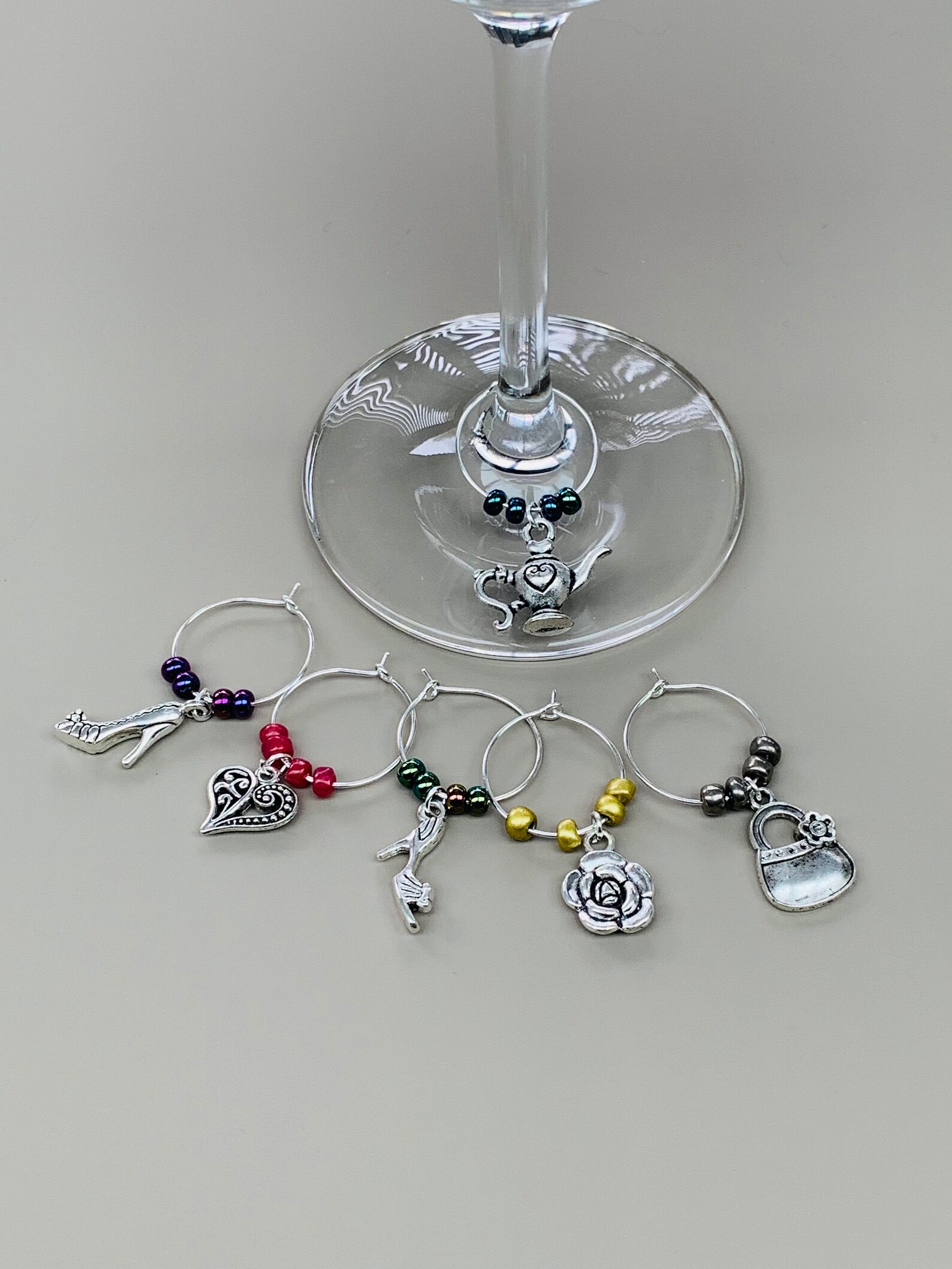 WINEGLASS CHARMS LADY 6 Themed Wine glass Rings A Great Etsy