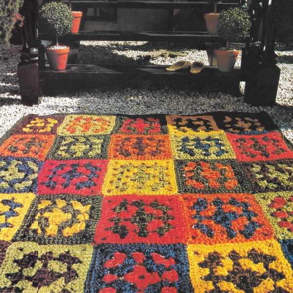 Granny Square Rug downloadable PDF pattern Sisal Crochet Rug Vintage Pattern