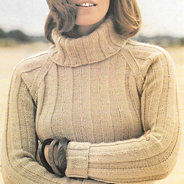 Two Classic Sweaters PDF pattern Long Sleeve Turtle Neck Sweater vintage knit patterns