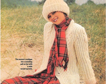 Vintage Knit Pattern Collared Cable Cardigans PDF pattern Mens Aran Cable Knit Sweater Womens cable knit sweater