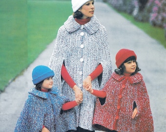 Knit Cape Adult and Child Pattern PDF Thick Knit Cape Patterns Vintage Pattern