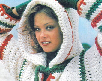 Cappotto caldo e accogliente all'uncinetto, modello PDF, cappotto invernale con cappuccio, modello vintage all'uncinetto