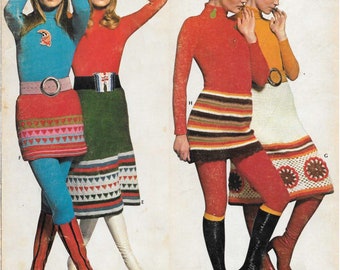Vintage 60s crochet and knit pattern - Very Funky skirts in two popular lengths.