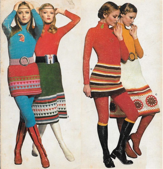 Vintage 60s Crochet and Knit Pattern Very Funky Skirts in Two 