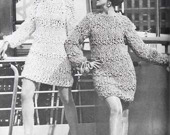 Long Sleeve Cowl Neck Sweater Dress PDF Knit Pattern 3/4 Sleeve Crew Neck  Sweater Dress Vintage Knit Pattern - Etsy
