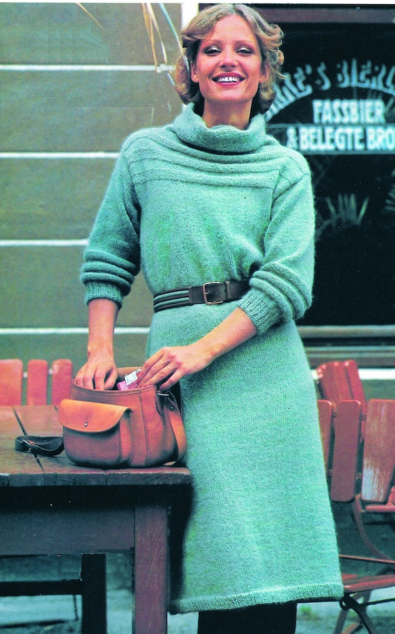 Long Sleeve Cowl Neck Sweater Dress PDF Knit Pattern 3/4 Sleeve Crew Neck  Sweater Dress Vintage Knit Pattern - Etsy