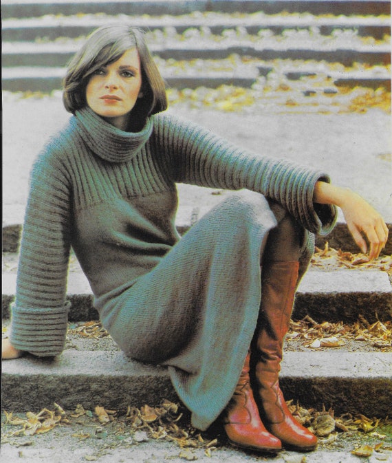 sophisticated cowl neck dress downloadable PDF pattern structured 70s style sweater dress vintage knit pattern sophisticated cowl neck dress downloadable PDF pattern structured 70s style sweater dress vintage knit pattern