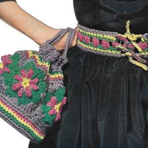 Häkelanleitung für einen sehr farbenfrohen Vintage Gürtel mit Tasche