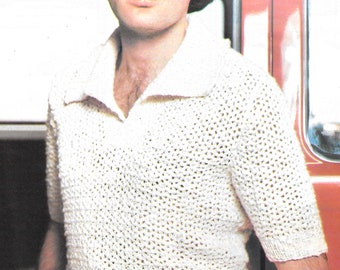 Short Sleeve Collared Top Crochet Pattern Casual Open Stitch Crochet PDF Pattern