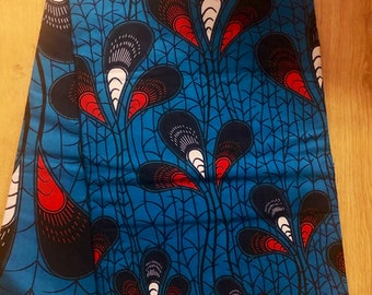 Teal blue and red African Print Fabric by the yard / African print fabric per yard/ Arts and Crafts, Ankara fabric/ fabric/ 100% cotton