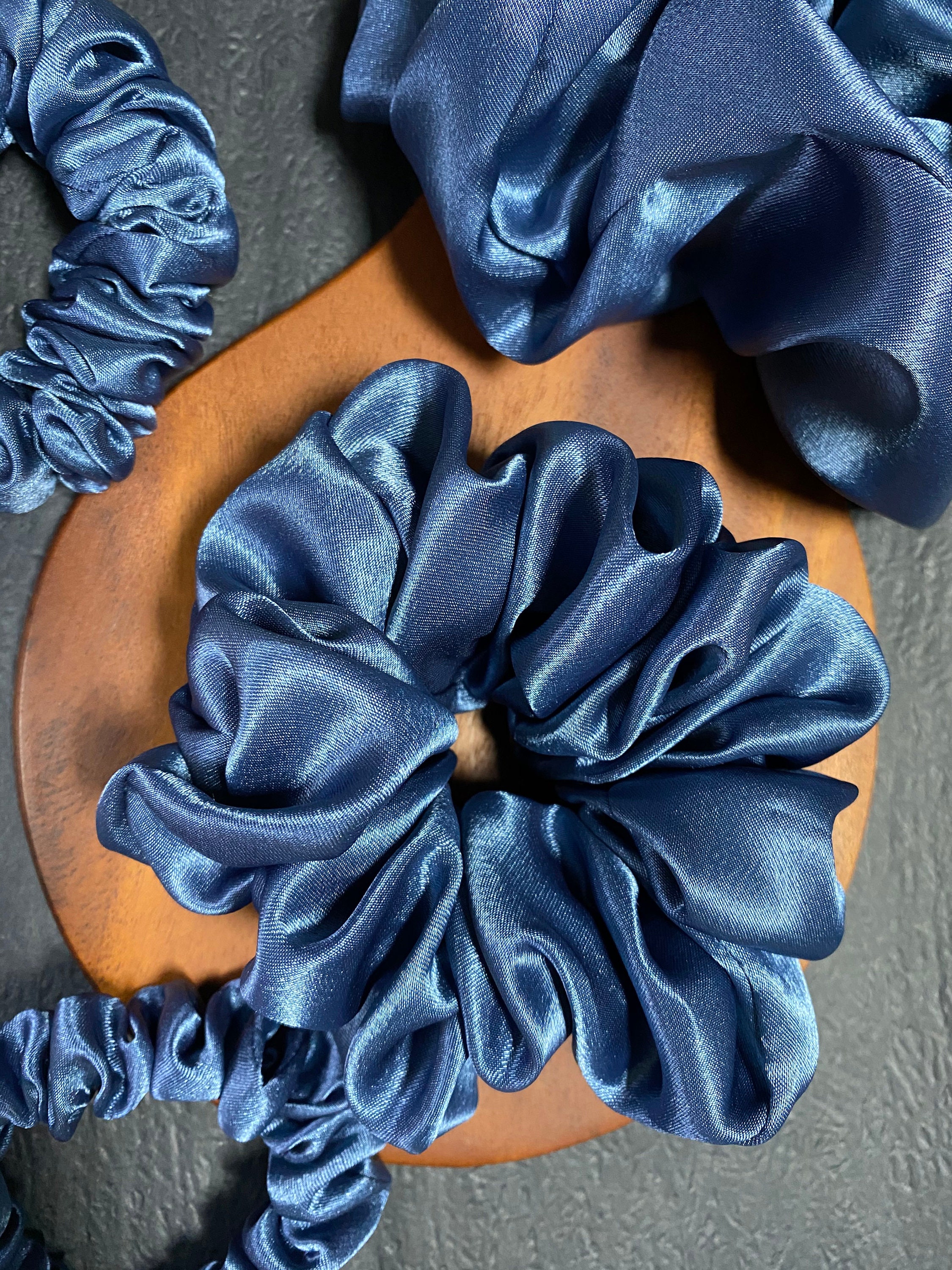 Blue Charmeuse Silk Scrunchie Small Silk Thin Scrunchie Etsy