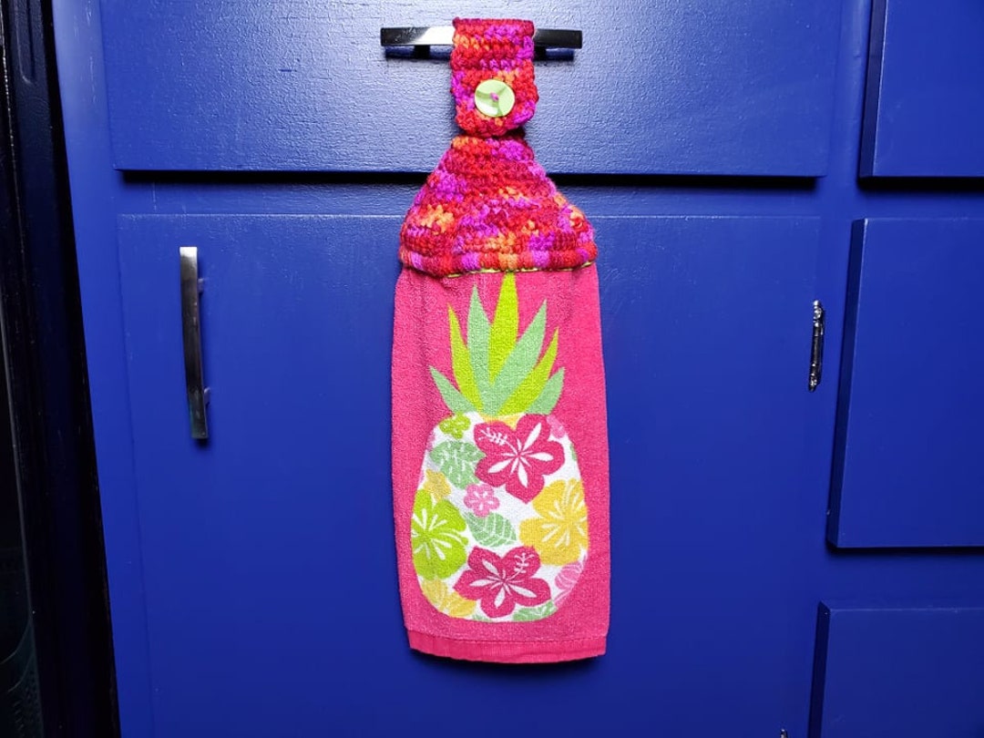 Pink Pineapple Kitchen Towel Fruit Summer Picnic Crochet Top Hand Towel