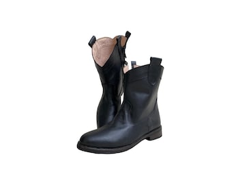 High quality women's fashion black real leather ankle boots.