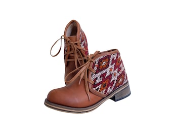 Real leather ankle boots and KILIM women's fashion 100% handmade premium quality.